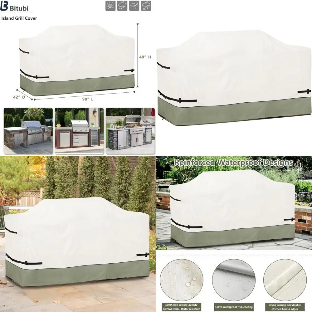 

Очень большая всепогодная водонепроницаемая накидка для гриля из ткани 600D, бежевая и серовато-зеленая