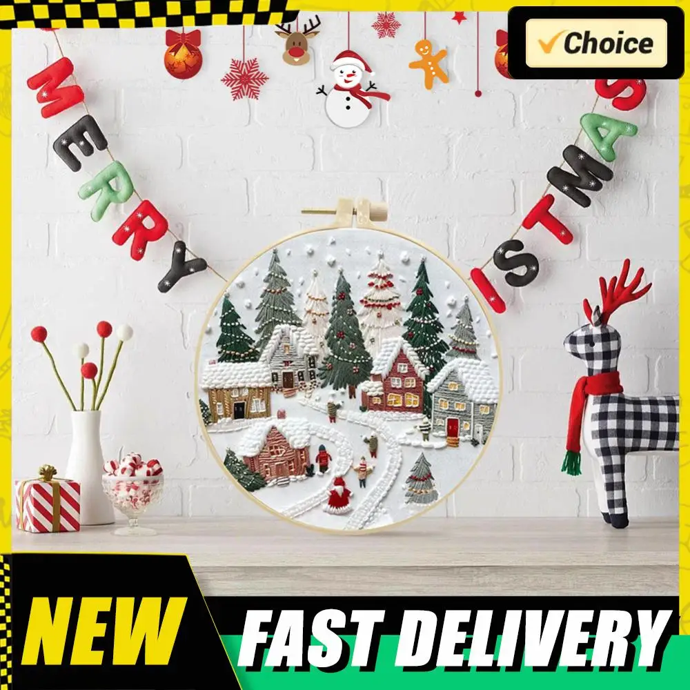 

Рождественский набор для вышивания с цветными нитками и иглами для начинающих. Набор для практики вышивания.