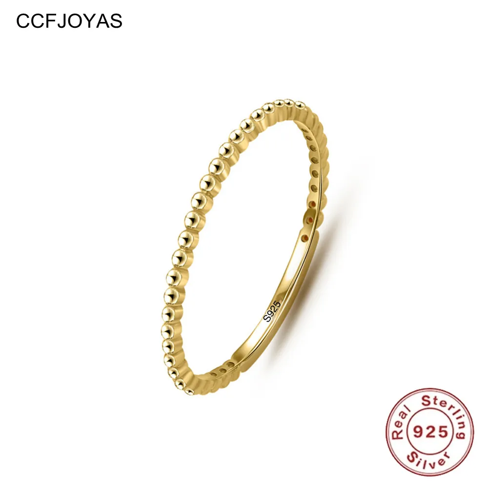 

CCFJOYAS Simple INS Beads 925 Sterling Silver Ring 14k Gold Plated Slim Ring for Women Wedding Party Jewelry Gift Wholesale