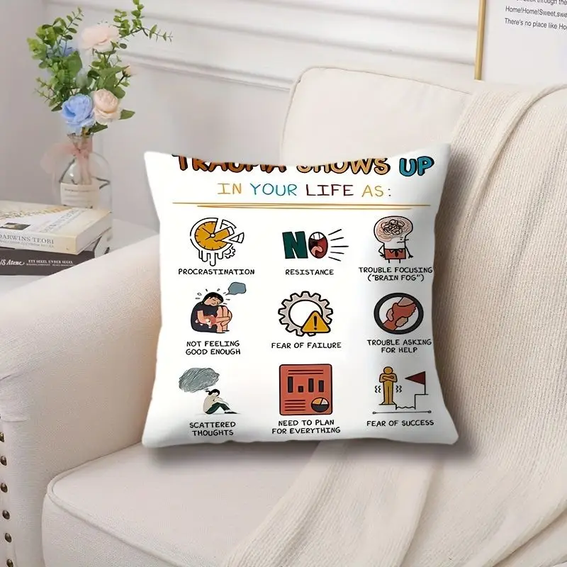 Mental Health Pillow Case for Home Living Room Office Decoration Polyester Square Cushion Cover Sofa Chair Seat Throw Pillowcase