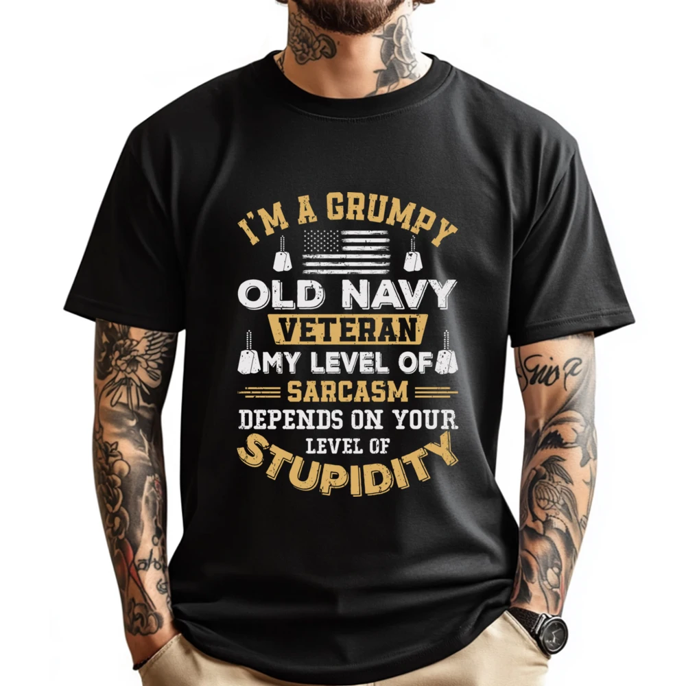 

Grumpy Old Veteran Patriotic Military Veteran USA Blank T Shirt 100℅ Cotton Adult Men's Shirts Mother's Day