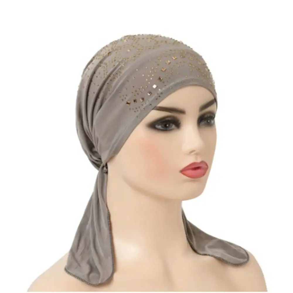 Turbante con estampado de cristal bohemio para mujer, gorro informal con muchas piedras para quimioterapia, diadema nacional para primavera