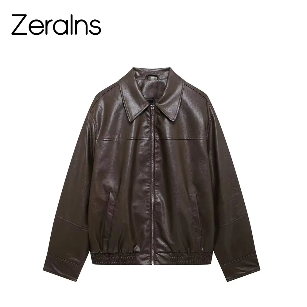 ZERAINS Autumn new women's clothing European and American style French fashion versatile textured leather jacket