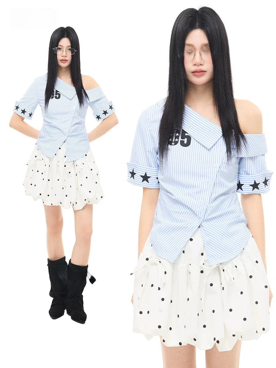 

Женская летняя футболка Sanowers American Hot Girl с полосками на плечах, коротким рукавом, облегающая, из хлопка и полиэстера