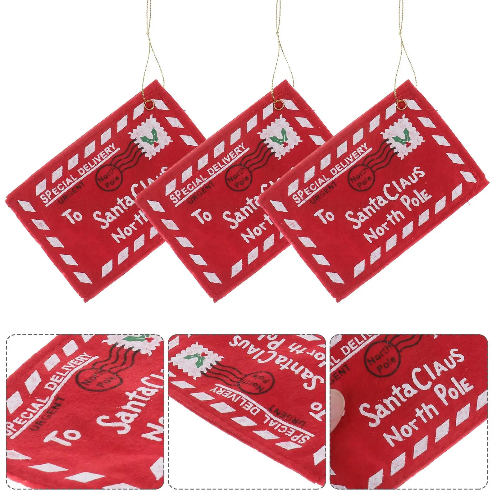 WINOMO 10pcs Letter to Santa Claus Felt Envelope Embroidery Christmas Ornament (Red)