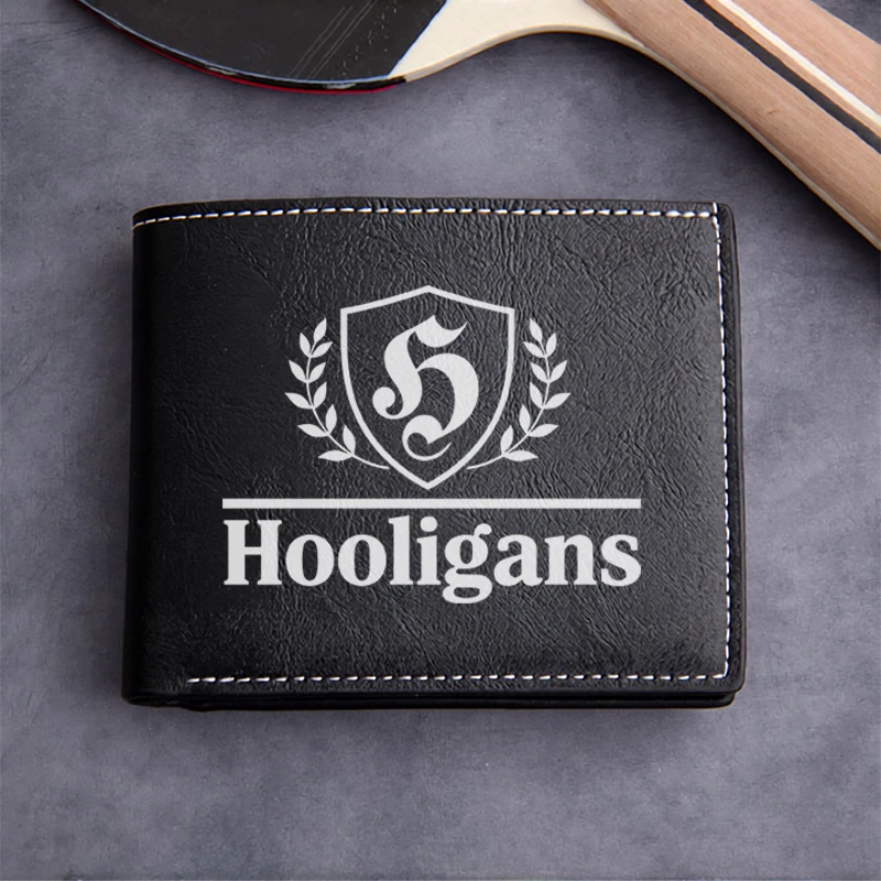 Hooligans Premium PU Leather Wallet Minimalist Design Shield Logo Lightweight Durable Business Men's Compact Wallet