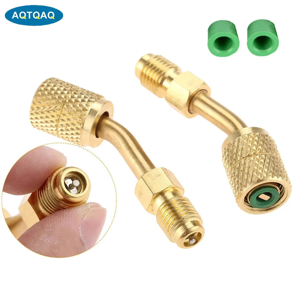 AQTQAQ R410a Charging Vacuum Port Adapter Brass Converter with Thimble 5/16 Inch Female Quick Coupler To 1/4 Inch Male Flare New