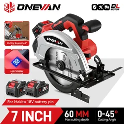 ONEVAN 7Inch 185mm Brushless Electric Circular Saw 11000RPM LED Cordless Efficient Woodworking Cutter For Makita 18V Battery Pin