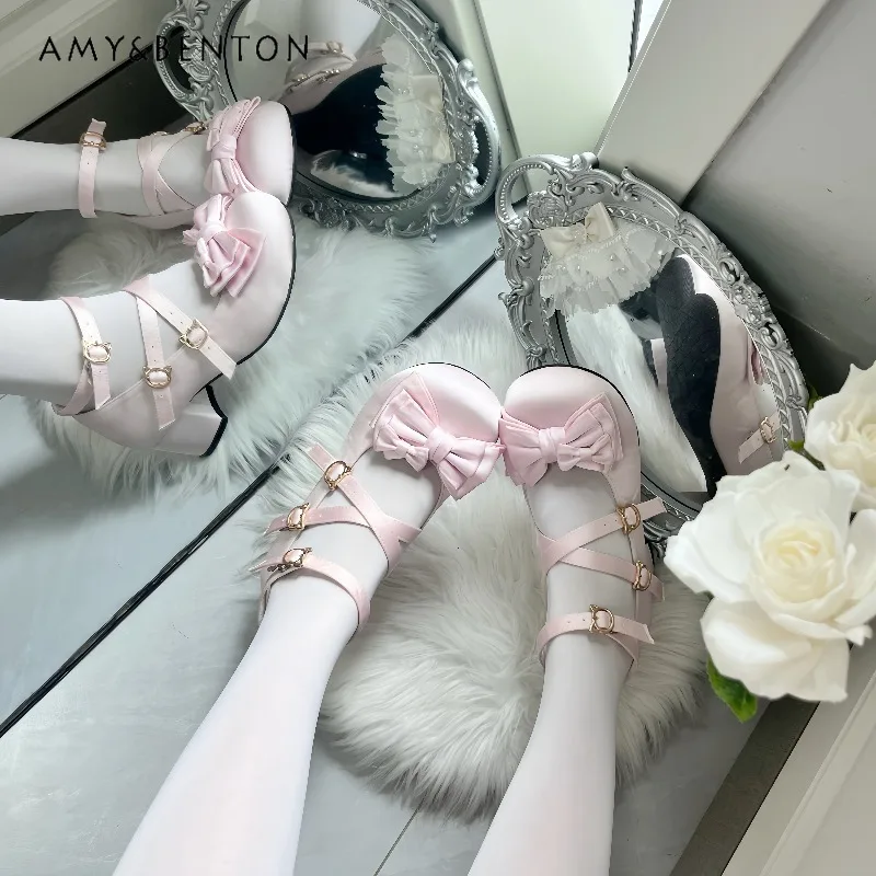 الأصلي لوليتا أحذية لوليتا أحذية عالية الكعب مزاجه أنيقة الساتان الباليه نمط الأميرة أحذية 5 سنتيمتر بلون تنوعا #2