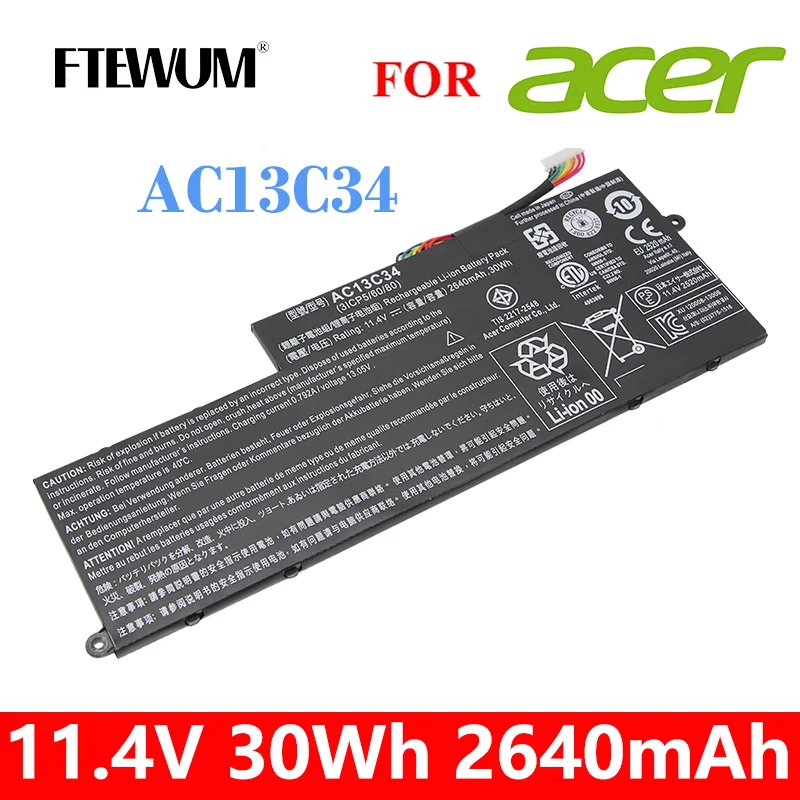 

AC13C34 11.4V 30Wh 2640mAh Laptop Battery 3 Cells For Acer Aspire V5-122P V5-132 E3-111 E3-112 ES1-111M MS237 KT.00303.005