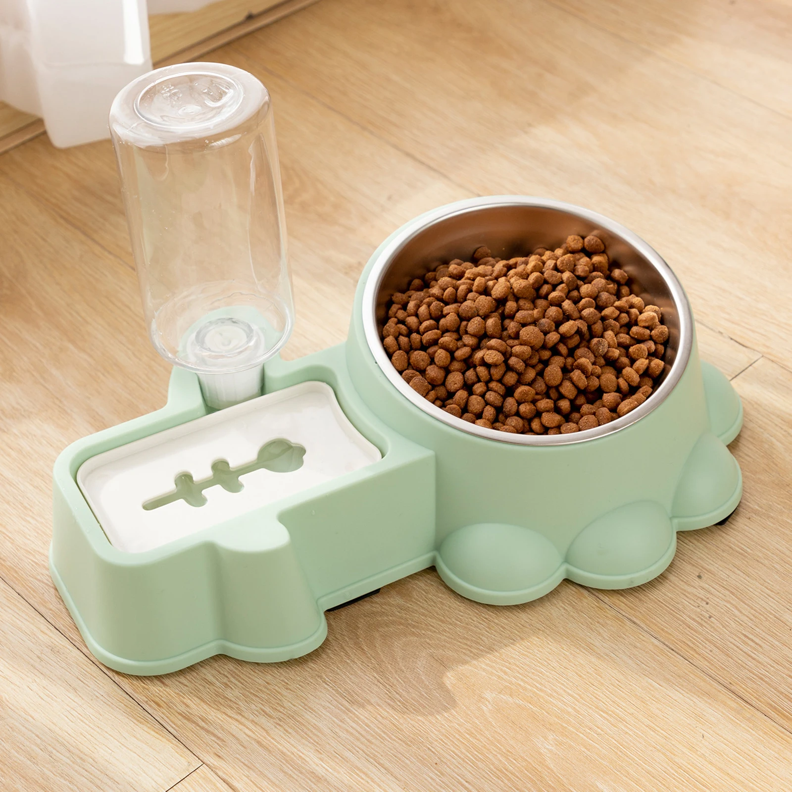 

Stainless Steel Dog Bowl Automatic Pet Feeder Water Container Food Dispenser Green Multifunctional Design Practical Solution For