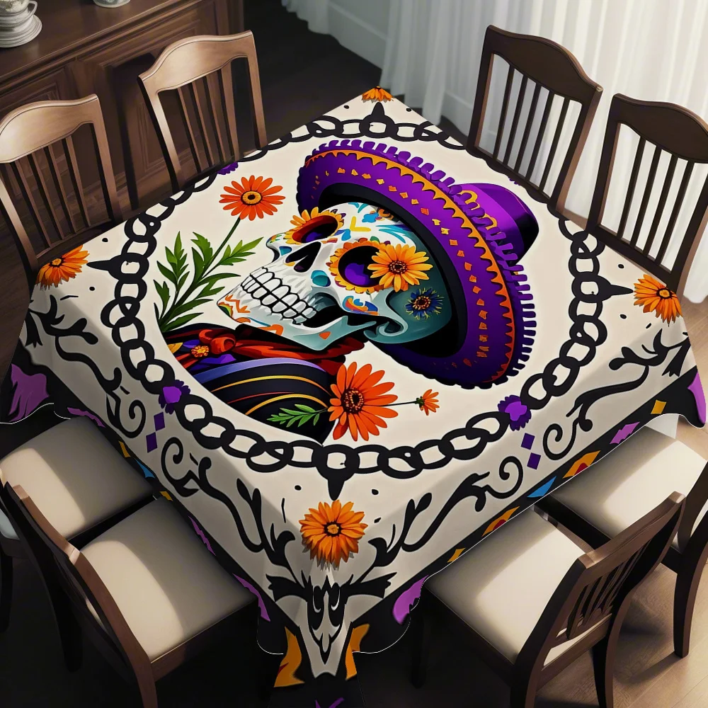 One Mexican Day of the Dead style printed square tablecloth, suitable for daily family diningzyc