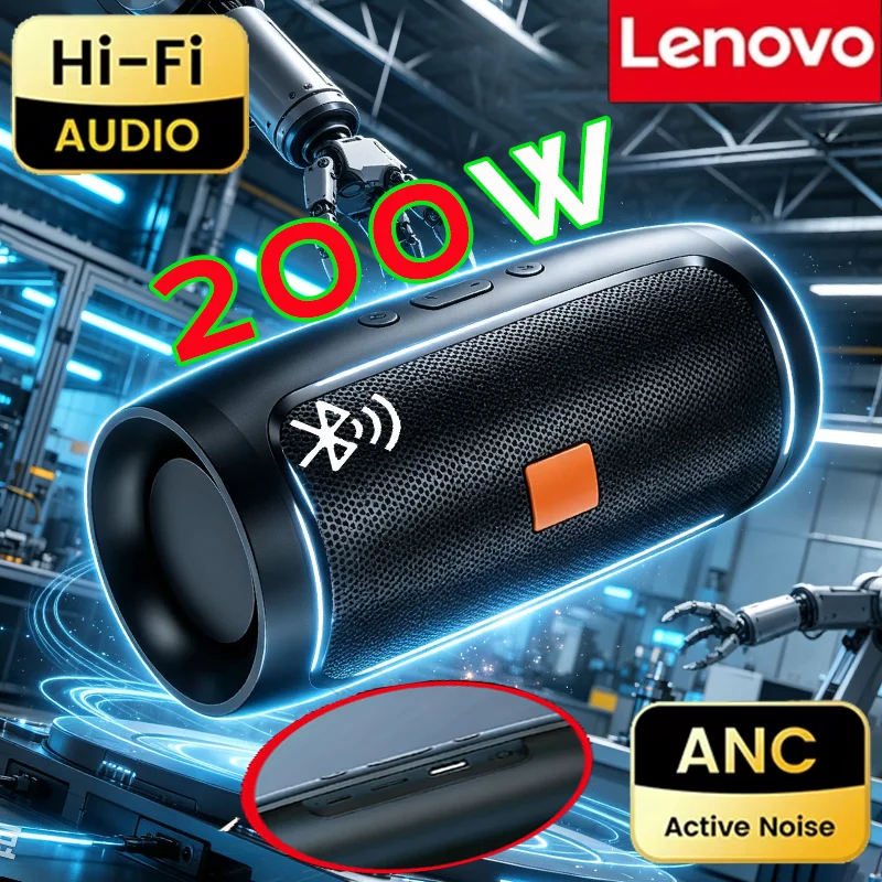 Lenovo Bluetooth 5.4 Portable Wireless Speakers TF USB FM Dual Speaker Stereo Playback Voice Broadcasting Subwoofer Sound Box