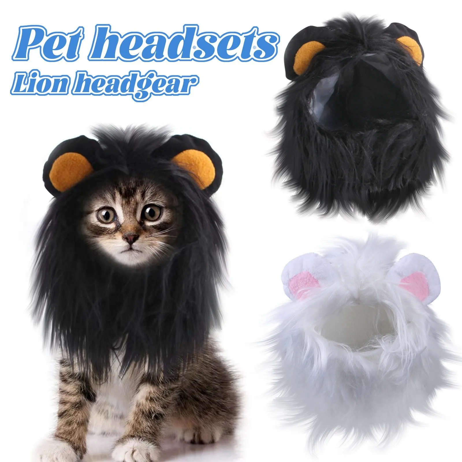 Cat Costume Cute Lion Mane Cat Wig Hat Cosplay Clothes Cap Dress Up Puppy Kitten Halloween Christmas Party Decoration Supplies
