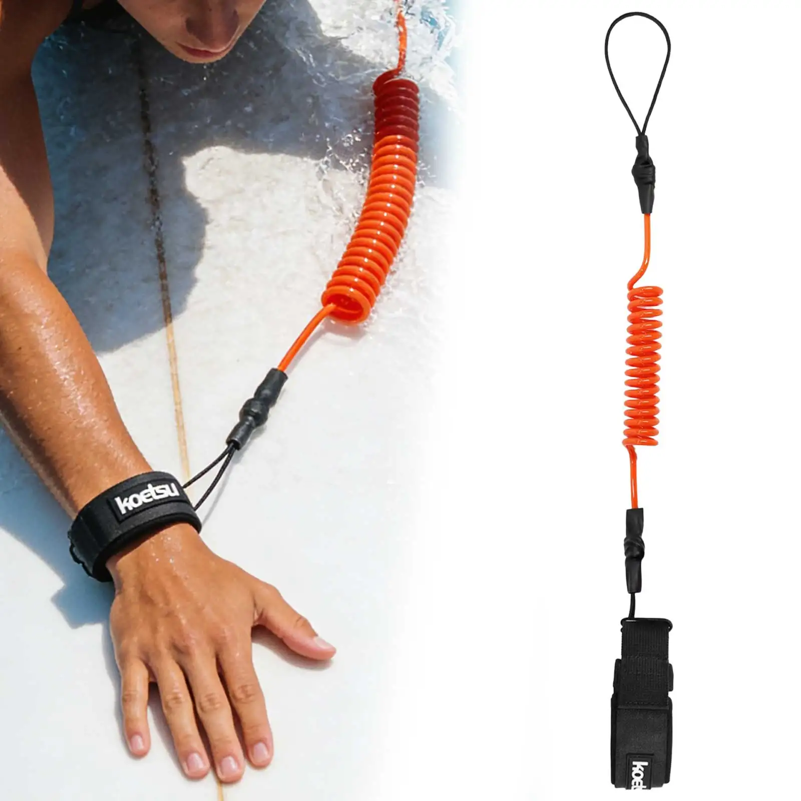 Safety Hand Rope Hook TPU Material Strong Cord Coiled Bodyboarding Leash Elastic Stretchable for Fishing Tools Rods Strap