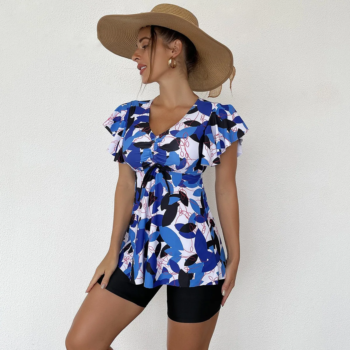 جديد المرأة طباعة بيكيني قطعة واحدة ملابس السباحة شقة البطن تغطي Tankini مجموعة السباحة زي خمسة أرباع Sve Cetition #3