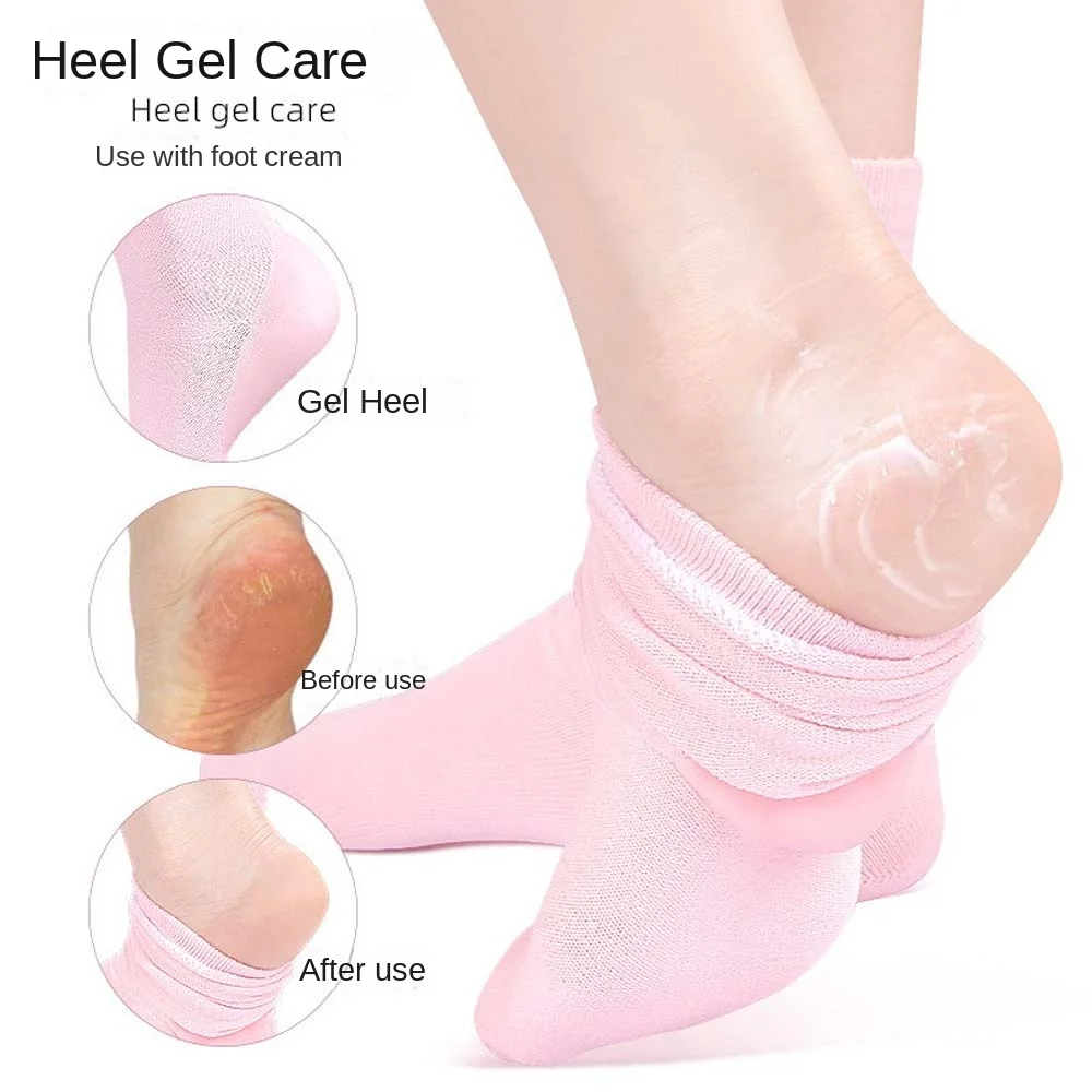 Heel Sleeve Pads Heel Gel Care Socks Plantar Fasciitis Support Female Socks Solid Color Ankle Socks Feet Care Foot Skin