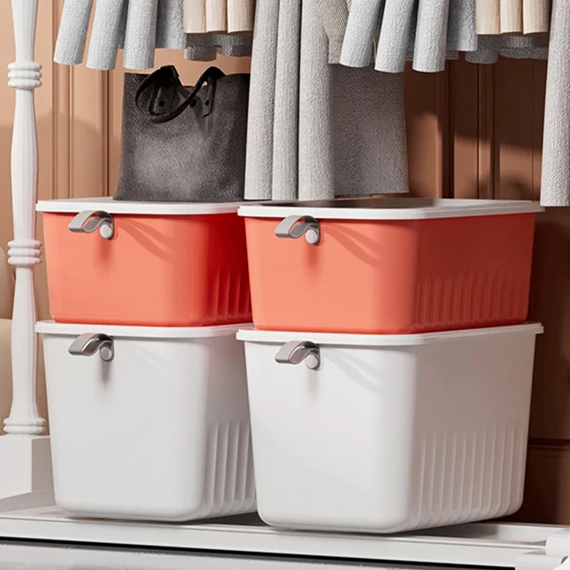 Plastic Storage Box with Lid Household Clothes Toys Storage Basket Closet Cabinets Wardrobe Organizer Desktop Sundries Container