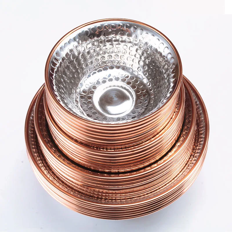 7pcs Pure Copper Tribute Bowl, Auspicious Hammer Stripe Tibetan Bowl 18cm Holy Water Cup Buddhist Home Saucer Desktop Decorative