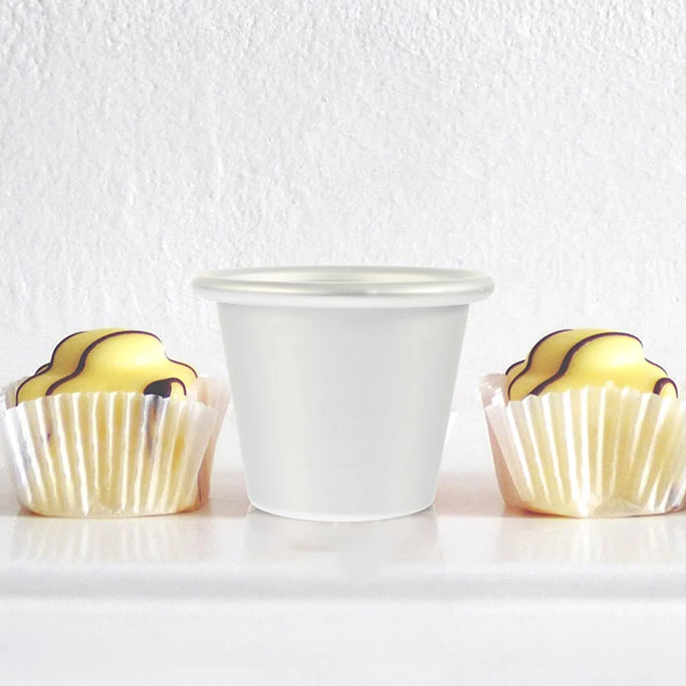 

2 Pcs Round Cake Mold Mini Molds Pudding Cup Pastry Muffin Bakeware for Baking Silver Cupcake Moulds