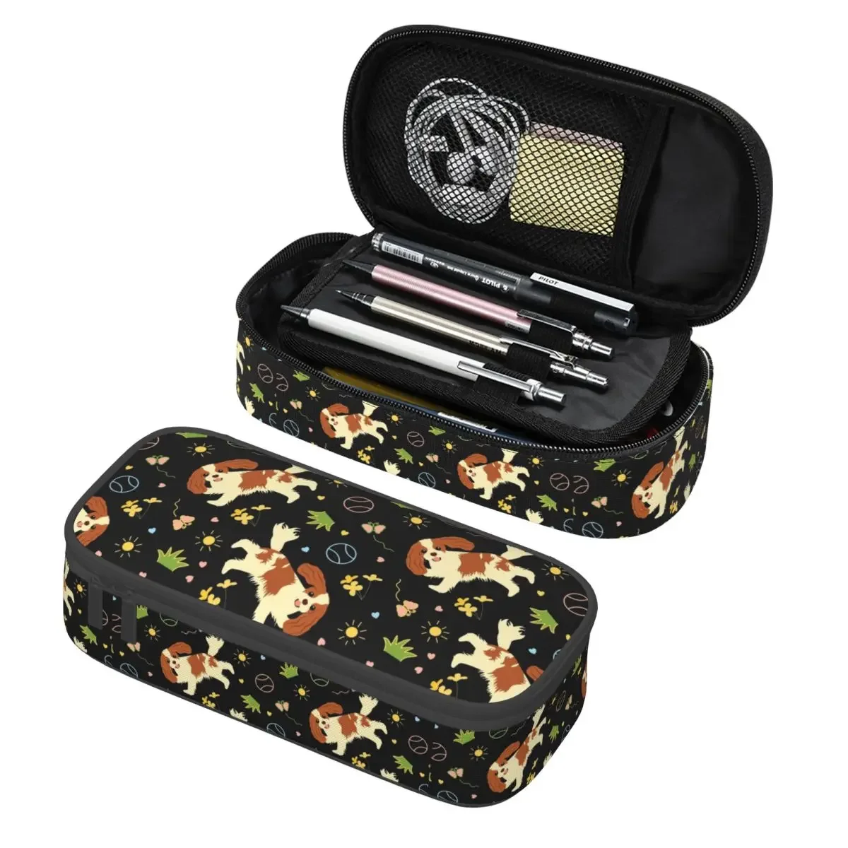 

Custom Playing The Cavalier King Charles Spaniel Cute Pencil Case Boy Girl Large Capacity Pet Dog Pencil Box Students Stationery