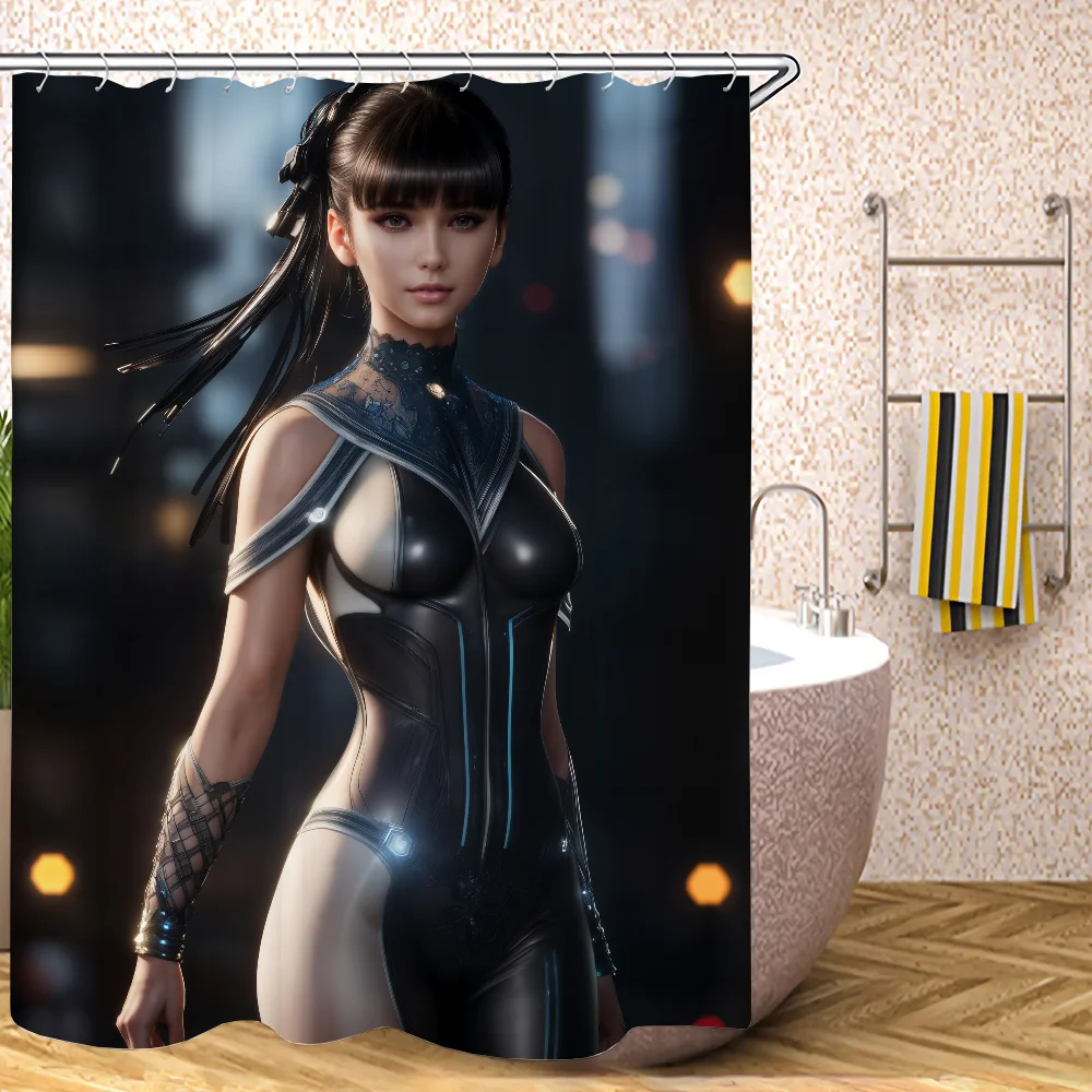 Stellar Blade Shower Curtain for Bathroom Accessories Folding Partition Bath Curtains Bedrooms Waterproof Fabric Things the Set