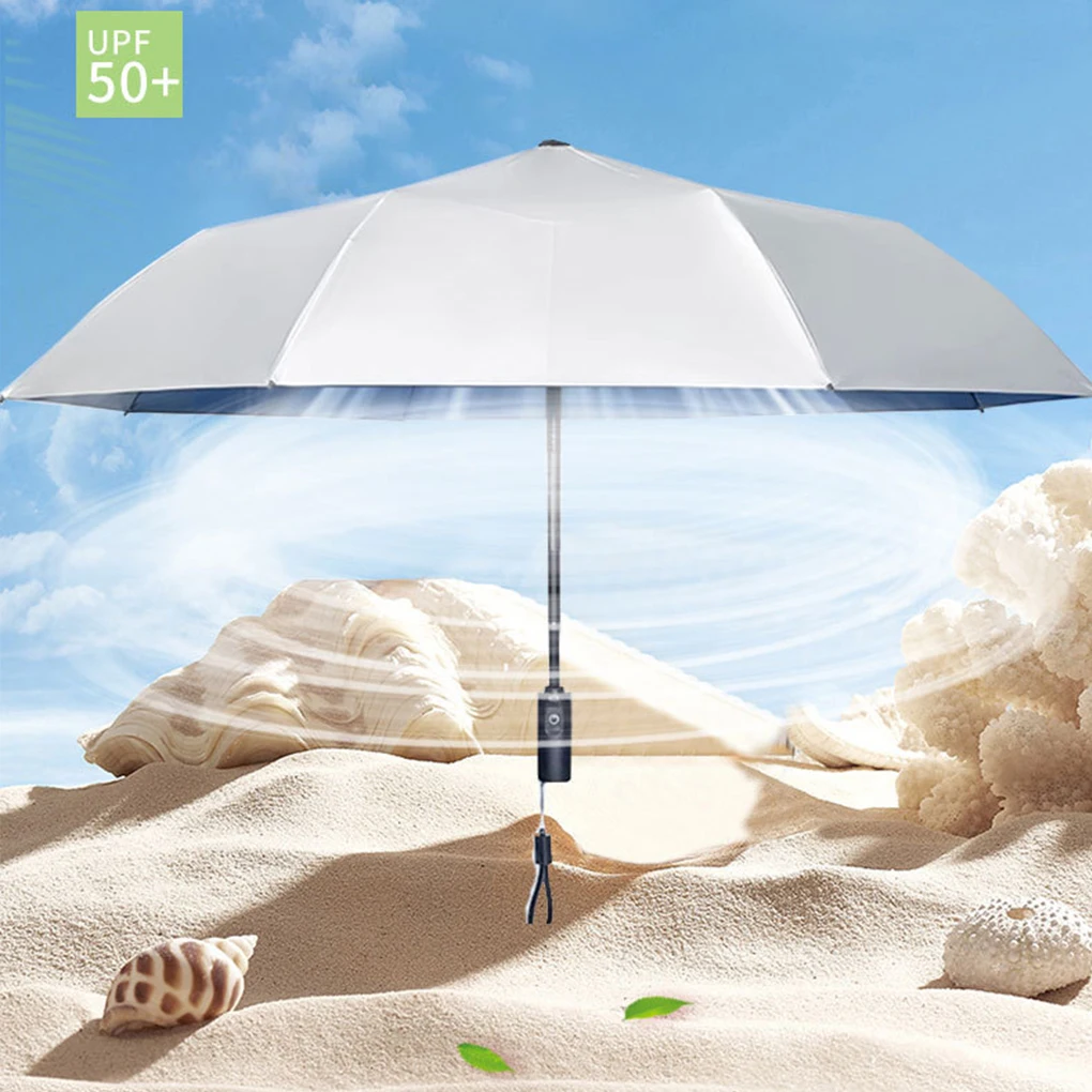 USB Charging Fan Umbrella With Fan Summer Cooling Sun Block Folding Umbrella Luxury Business Gift Umbrella