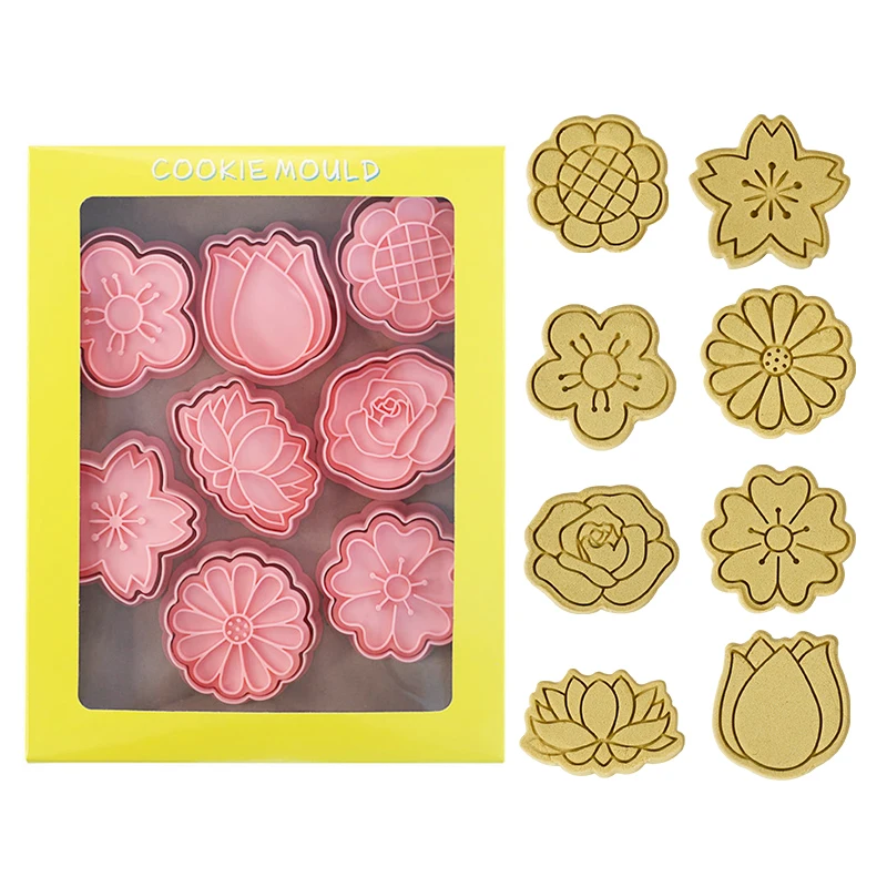 

8pcs Flower Shape Cookie Cutter Plant Leaves Palm Leaves 3D Biscuit Mold Cookie Stamp DIY Fondant Cake Mould Kitchen Baking Tool