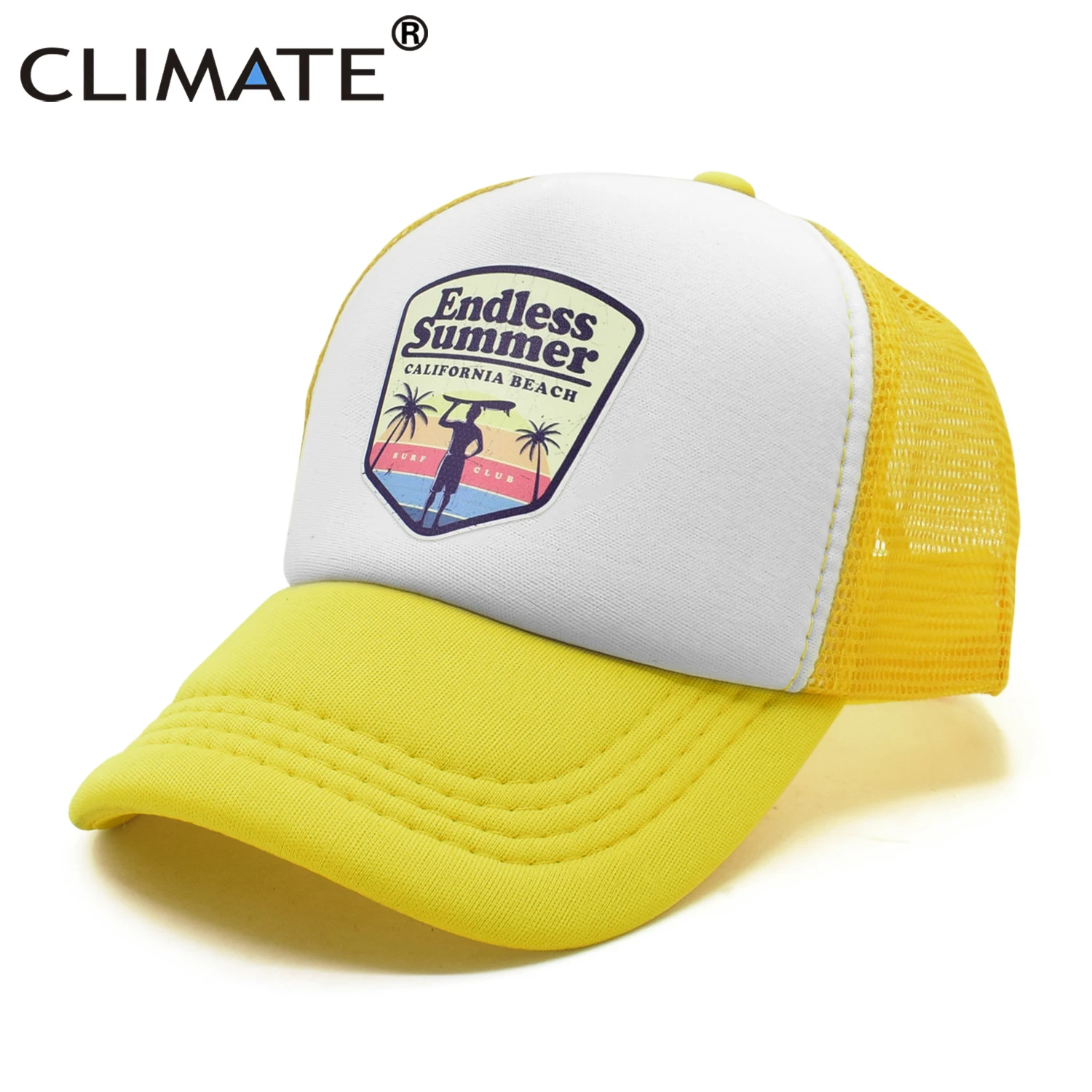 CLIMATE Cool Summer Surfing Trucker Cap Hat Beach Seaside Surfer Caps Sandbeach Holiday Mesh Cap HipHop Hat for Men Women Youth