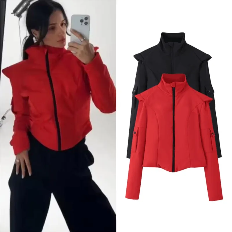 Women's Winter Jacket 2026 Casual High Neck Long Sleeve Zipper Slim Coat Fashion Women Short Warm Outerwears Streetwear Tops