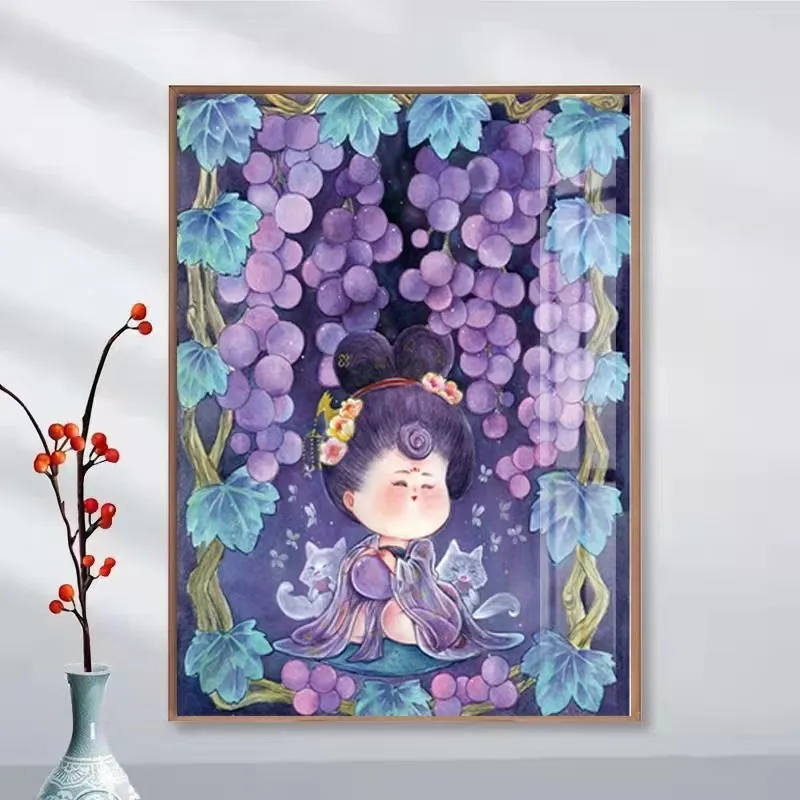 Handmade cross stitch finished product with grape noble consort cartoon children's bedroom decoration hanging picture