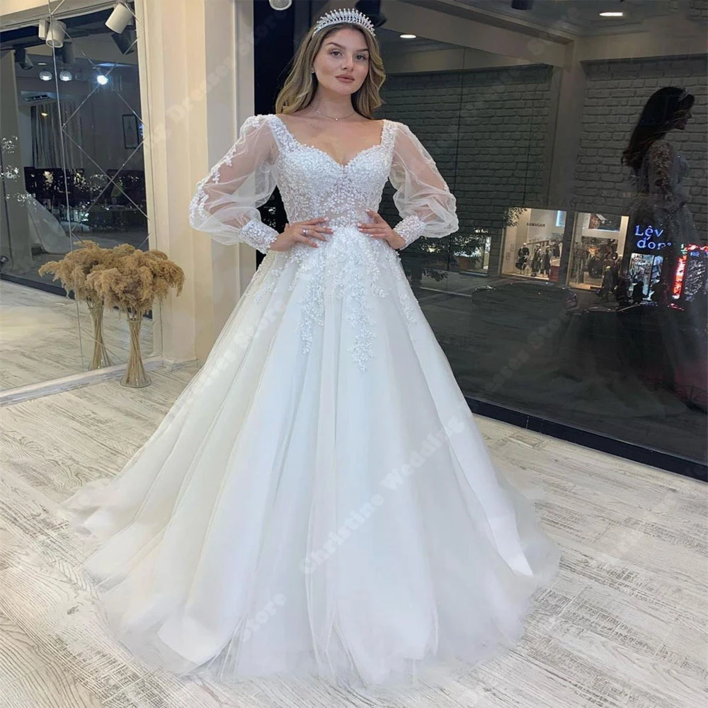 

2024 Sexy Deep-V Neck Women Wedding Dresses Elegant A-Line Long Sleeve Bridal Gowns Formal Engagement Banquet Vestidos De Novias