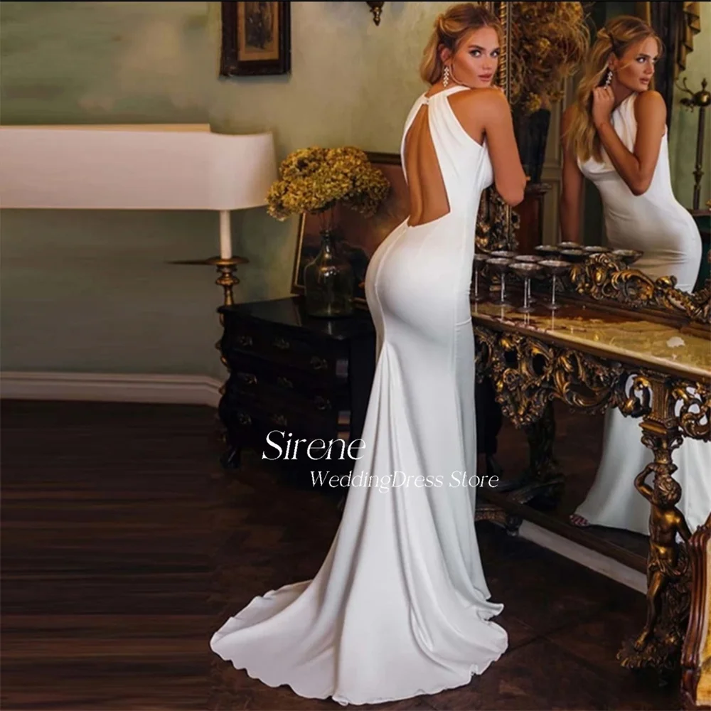 Sirene-Robe de Mariée Plissée en Forme de Sirène, Tenue Simple, Dos aux, Longueur au Sol, pour Patients