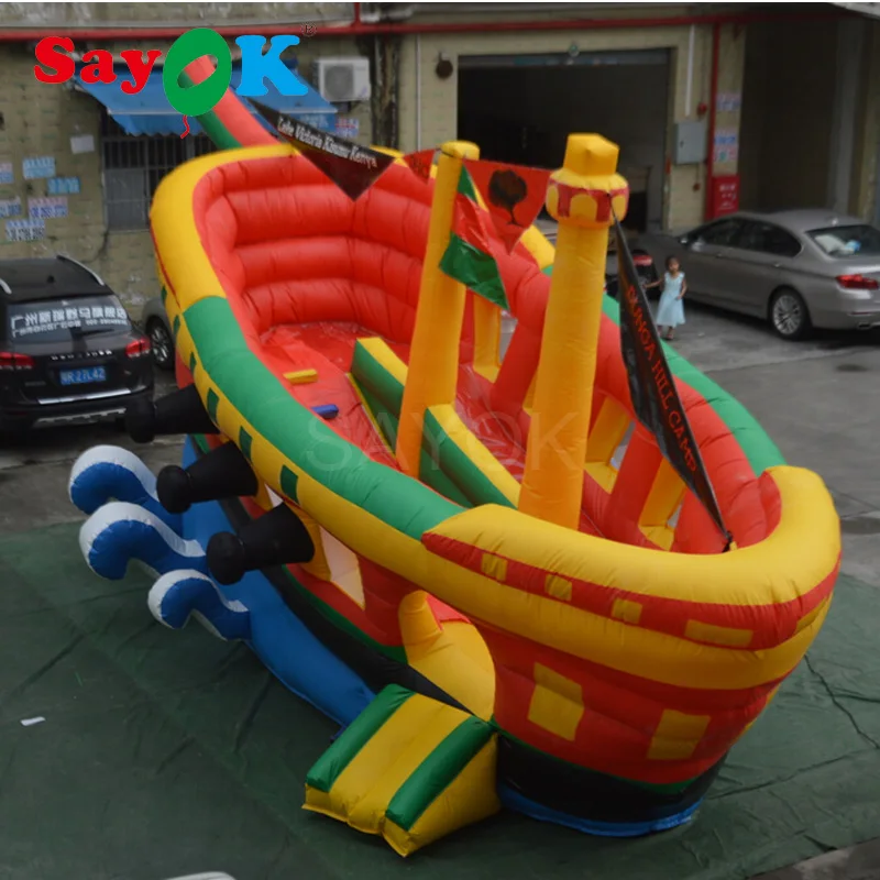 SAYOK 8m Inflatable Children Sea Ship Bounce Slide with Air Blower Inflatable Bouncy Slide for Commercial Playground Park Event