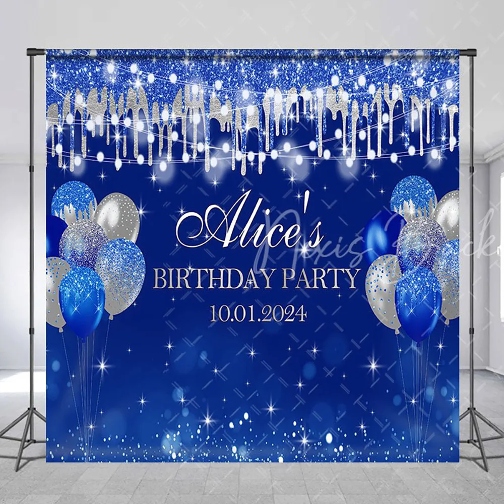 

Blue Bokeh Glitter Balloon Custom Birthday Backdrop for Boy, Shiny Photography Background Photo Booth Props Decor