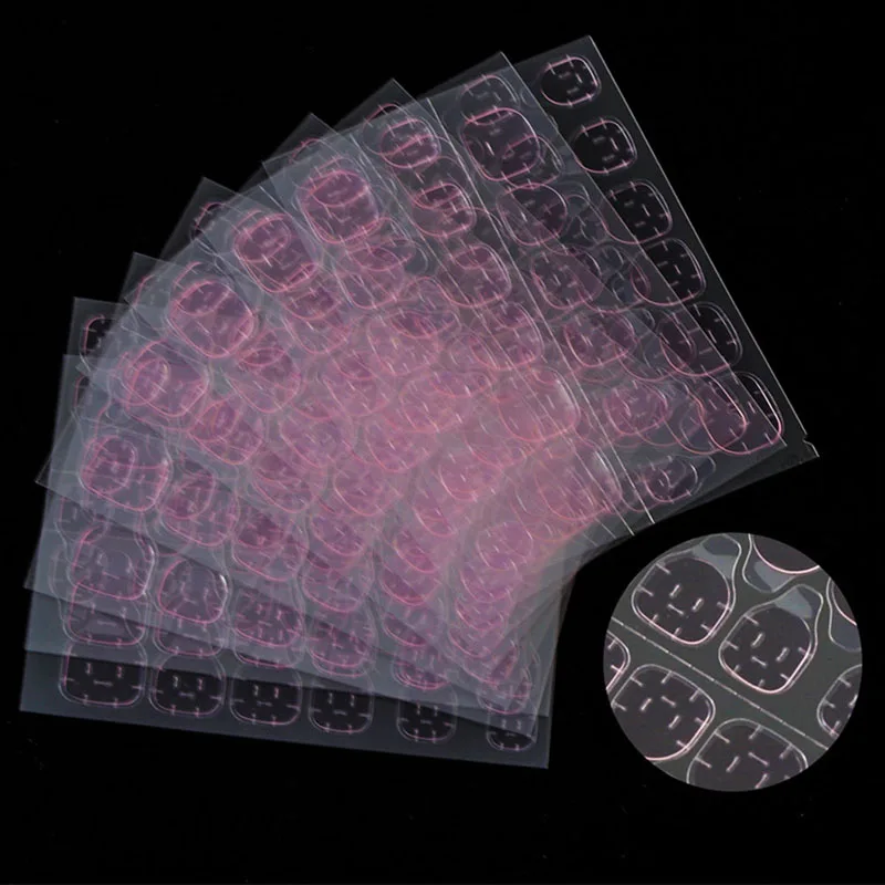 240Pcs Transparent Fake Nails Pink Jelly Double Sided Adhesive Ultra-Thin Tape