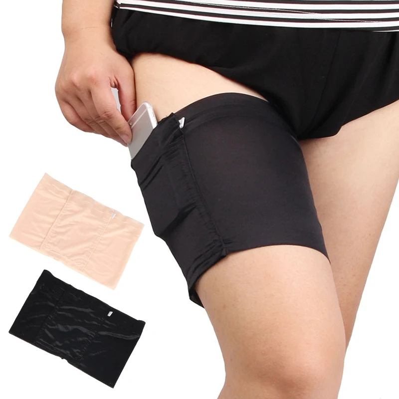 Bandes de cuisses sexy pour femmes, sac invisible pour téléphone portable, poches, manches, ceinture