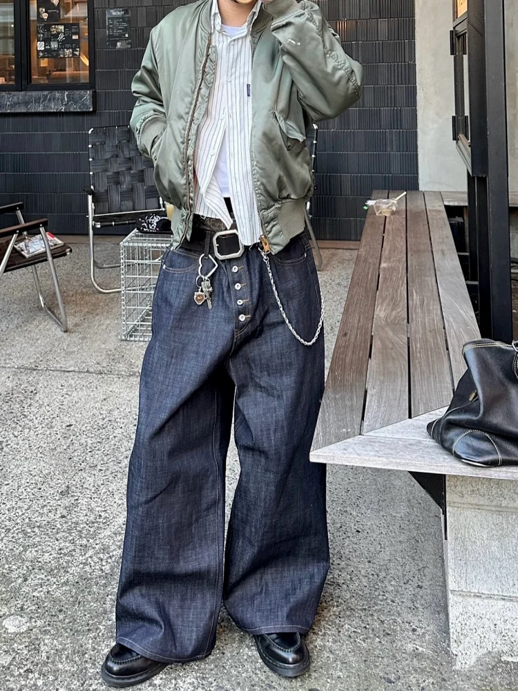 

American Retro No Faith Loose Wide Leg Jeans Men's Casual Comfortable Original Denim Pants High Waist Straight Tube Trousers