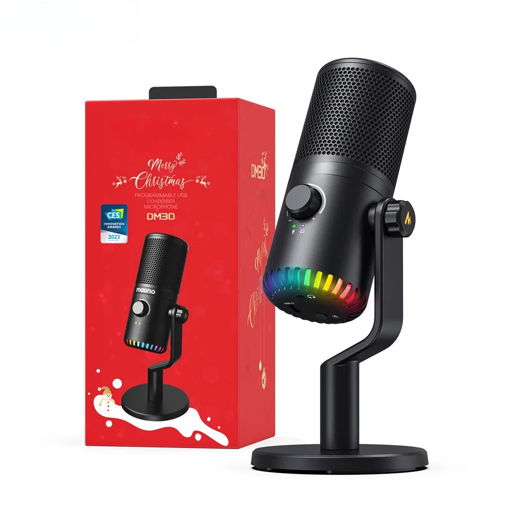 Programmable PC USB Condenser Podcasting Microphones Kit With 3 In 1 Mic Gain USB Type C Dual Mode RGB Gaming Microphones