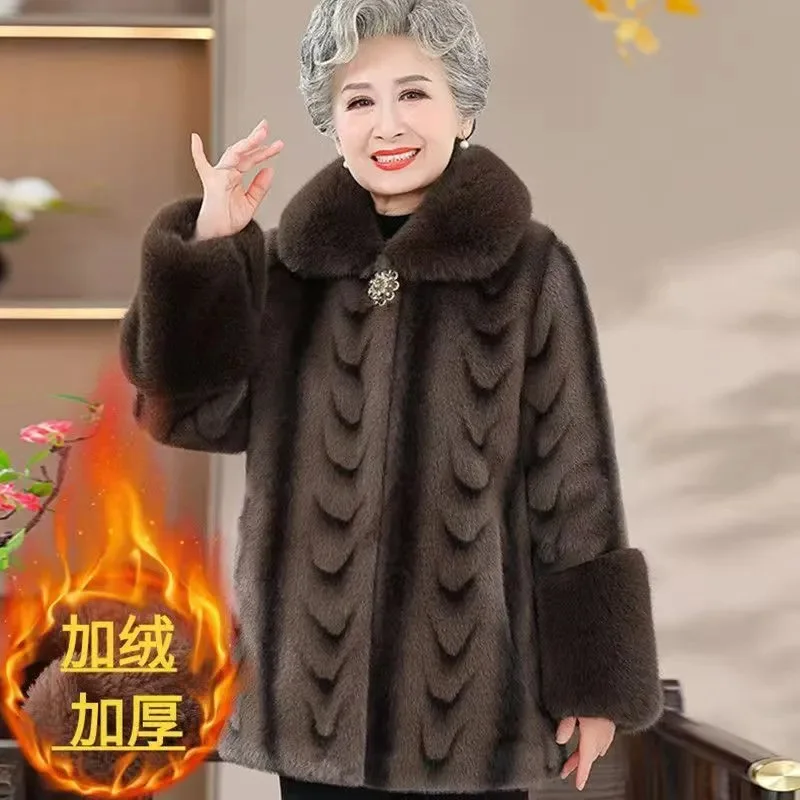 Women\'s Spring and Autumn Fashion Imitation Mink Fleece Coat Noble Mid Old Age Women\'s Autumn Casual Wool Jacket Short Fur Coat