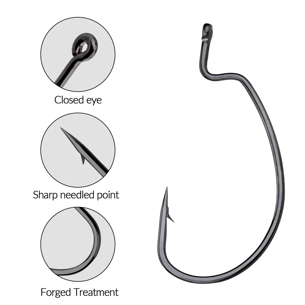 5 шт., рыболовные крючки с офсетным крючком, 1/0, 3/0