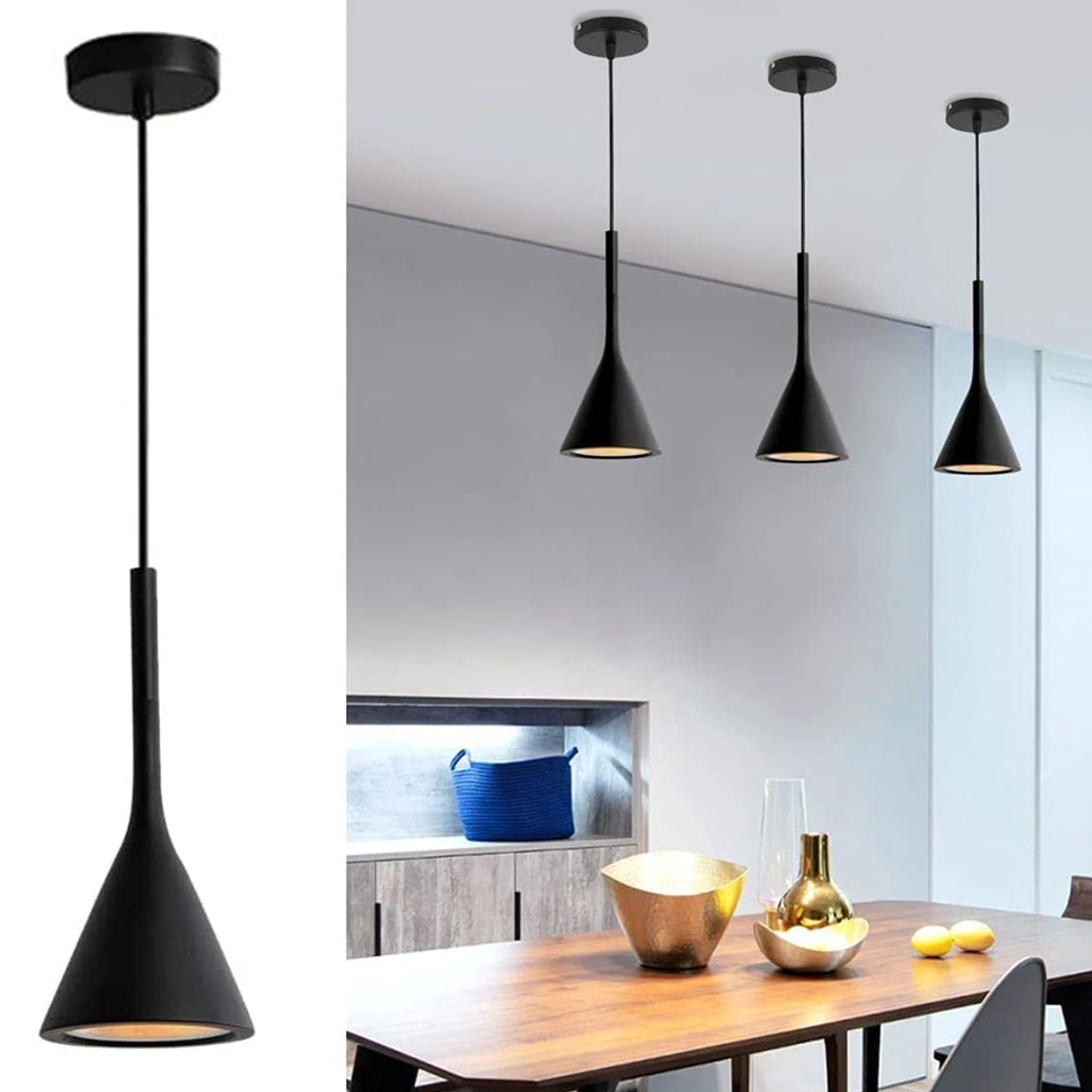 

Farmhouse Black Cone Pendant Light 1-Light Industrial Kitchen Island Pendant Lighting Mid Century Barn Ceiling Pendant Light