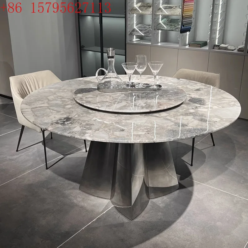 

Круглый стол из натурального камня, итальянский светлый роскошный бытовой современный простой высококачественный мраморный круглый обеденный стол и стулья