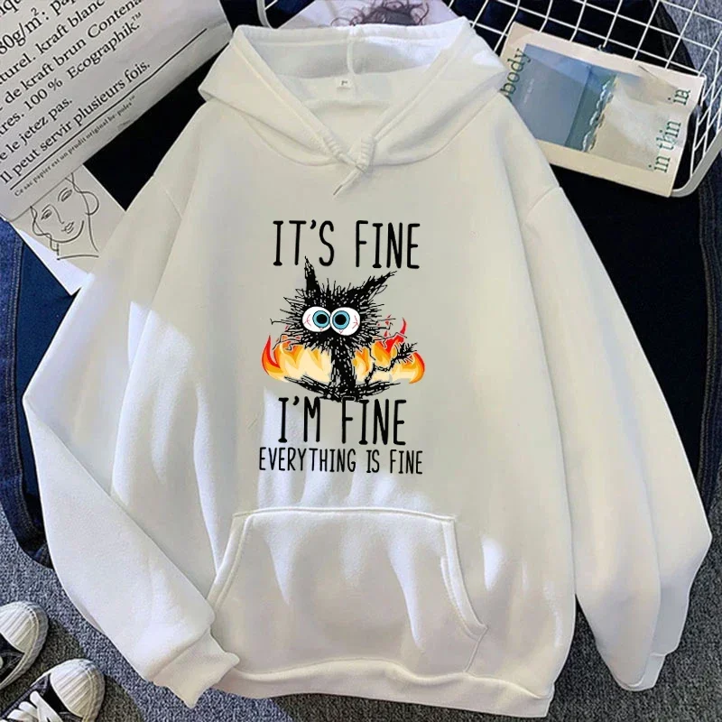 

(Premium hoodie)Hot Cat Its Fine Im Fine Everything Is Fine Printed Women And Men Hoodies Loose Pullover Hooded