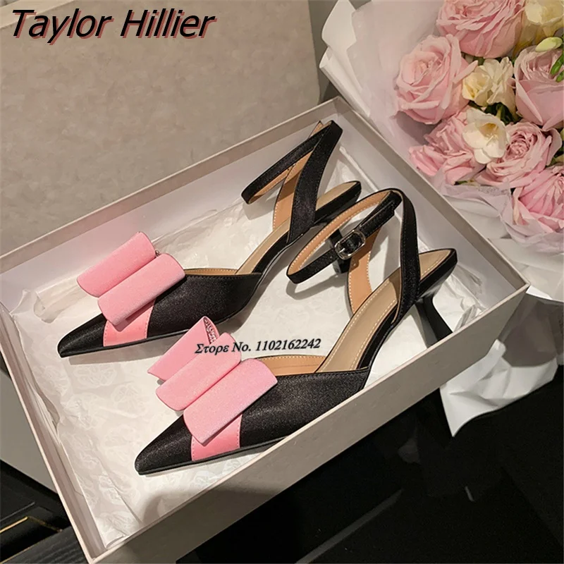 

Elegant Bowknot Rhinestone Color Matching Pumps Pointed Toe Stiletto 5.5cm Ankle Strap Sandals Spring Wedding Dress Women'S Shoe