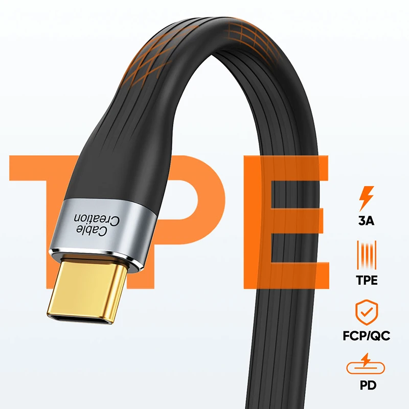 CableCreation Flat USB C to USB C Short Cable 6inch 60W PD Fast Charging Type C Cord for Power Bank Phone Tablet