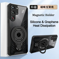 Silicone Cooling Phone Case for Redmagic 10 9 9S 8s Pro Plus Pro+ Graphene Heat Dissipation Case Magnetic Stand Shockproof Cover