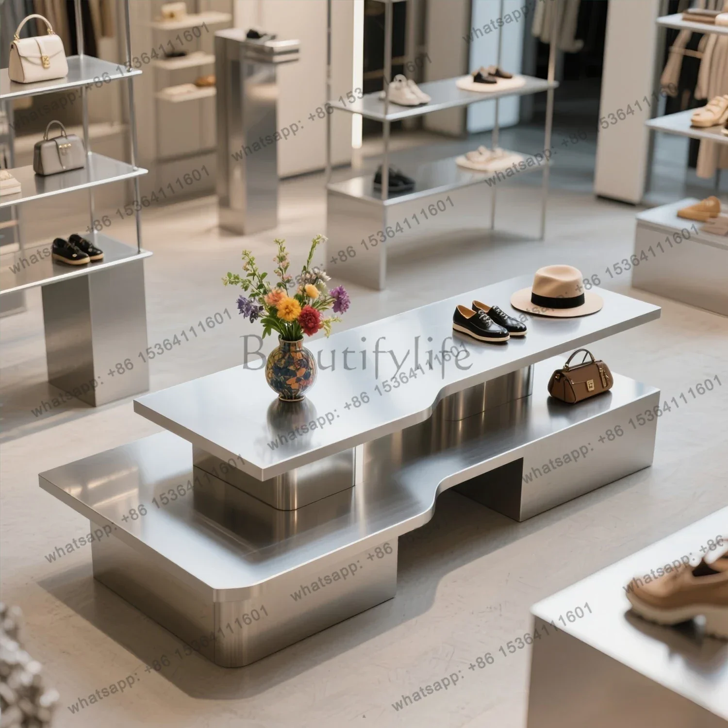 

Commercial Nakajima Display Table Water Table Shoes And Bags Product Display Table Stainless Steel Clothing And Underwear Stor