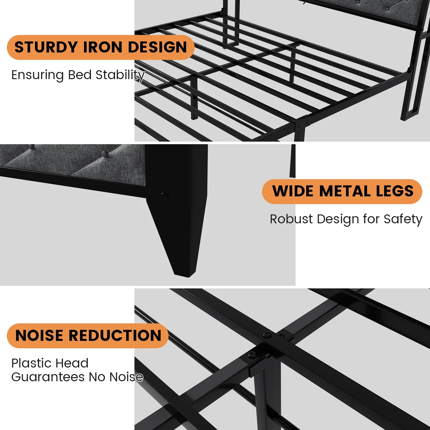 Queen Size Bed Frame with Ergonomic Headboard, Platform Bed Frame with RGB Lights, Outlets & Charger, Fast Assembly,Noise Free