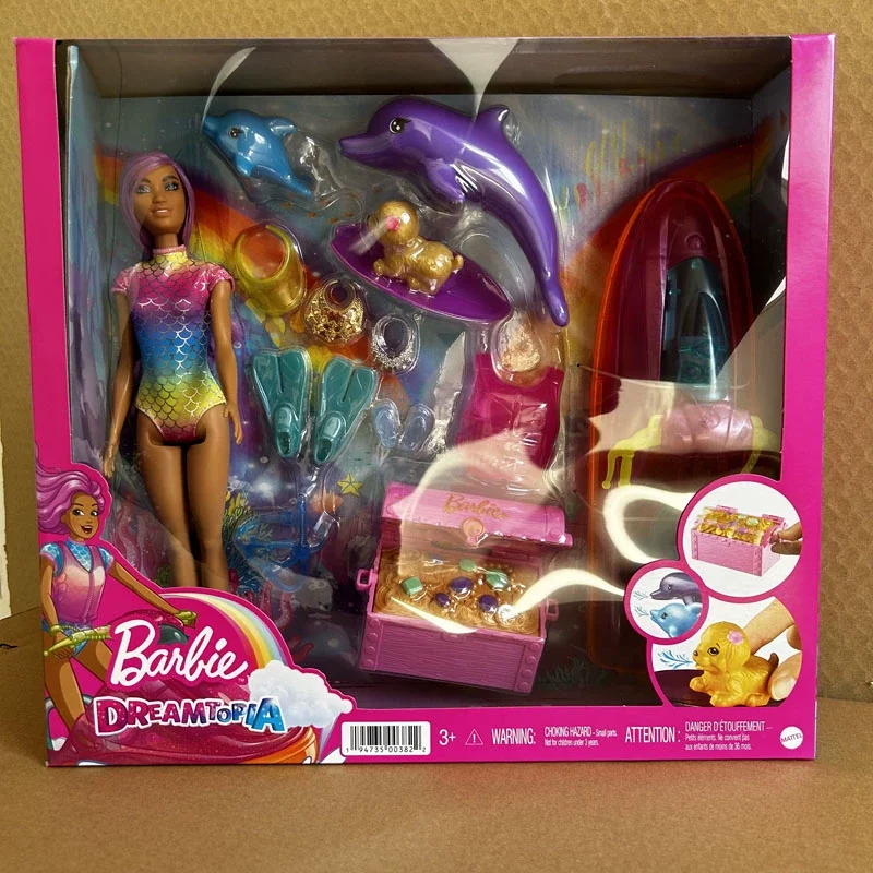 Original Barbie Dreamtopia Ocean World vestido de buceo simulado juguetes accesorios de delfines 1/6 muñecas para niñas Playset regalo de cumpleaños